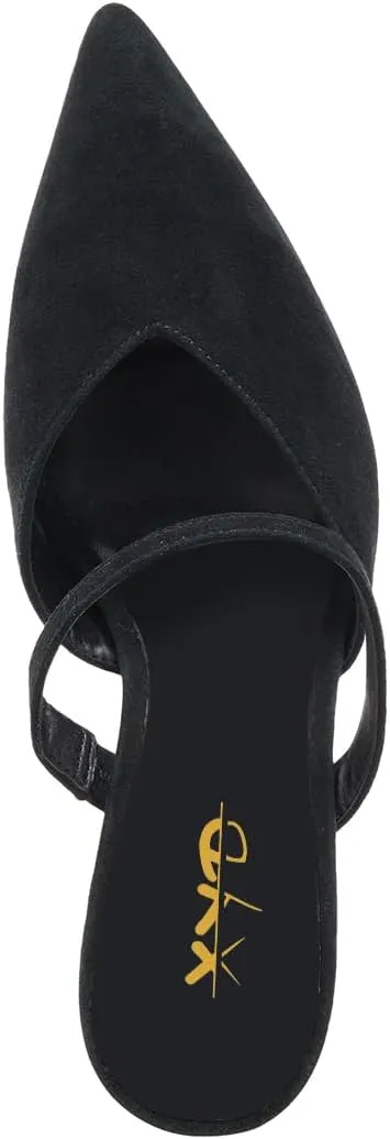 XYD Women Pointed Closed Toe Mules Single Strap Slip On Mid High Heels Sandals Stilettos Chic Ladies Spring Summer Dress Wedding Party Shoes