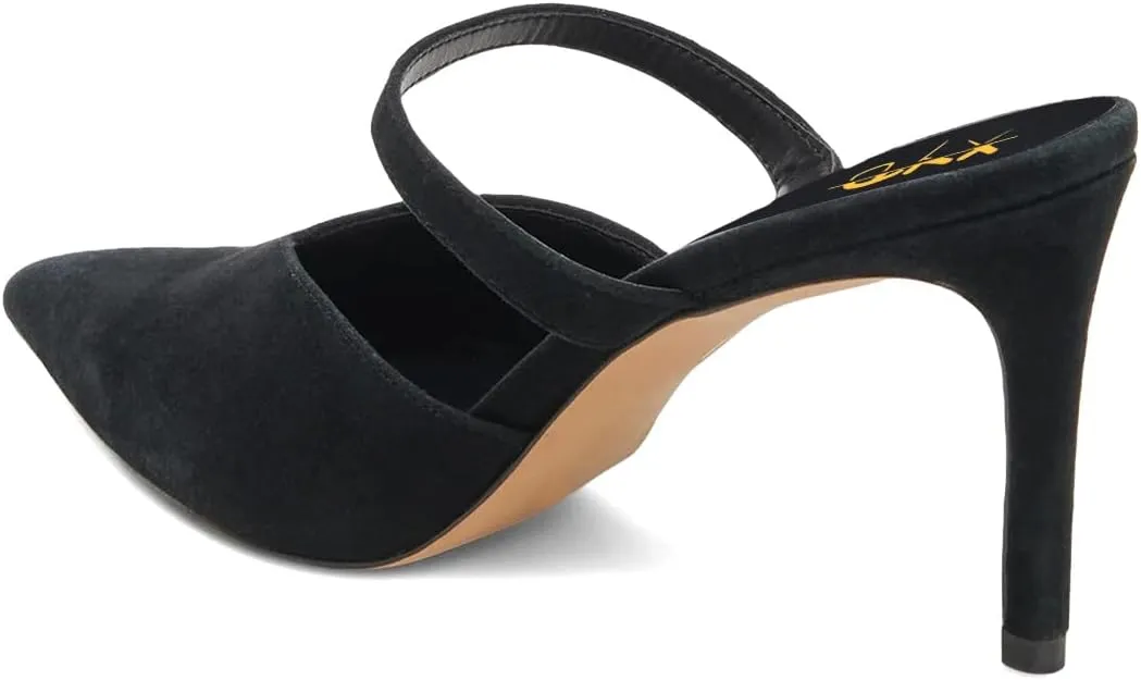 XYD Women Pointed Closed Toe Mules Single Strap Slip On Mid High Heels Sandals Stilettos Chic Ladies Spring Summer Dress Wedding Party Shoes