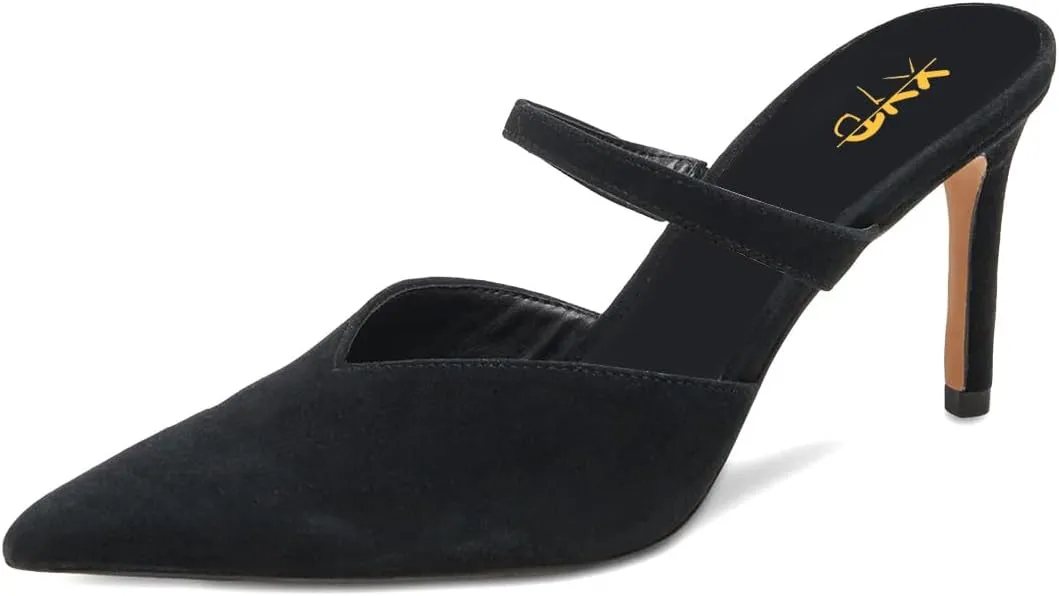 XYD Women Pointed Closed Toe Mules Single Strap Slip On Mid High Heels Sandals Stilettos Chic Ladies Spring Summer Dress Wedding Party Shoes