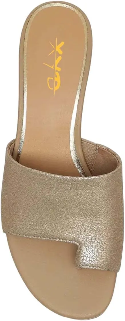 XYD Women's Open Split Toe Low Chunky Heel Slides Mules Slip On Thong Sandals Comfort Holidays Casual Dress Slipper Shoes