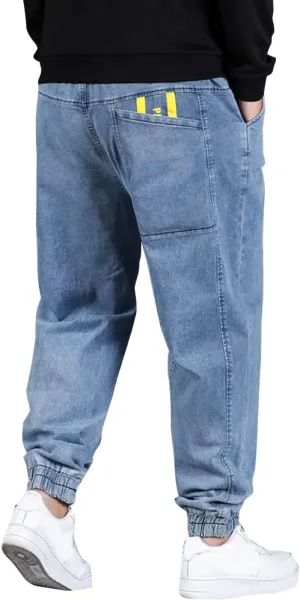 XYGJZ Men's Denim Jogger Pants Loose Fit Casual Jeans Trousers