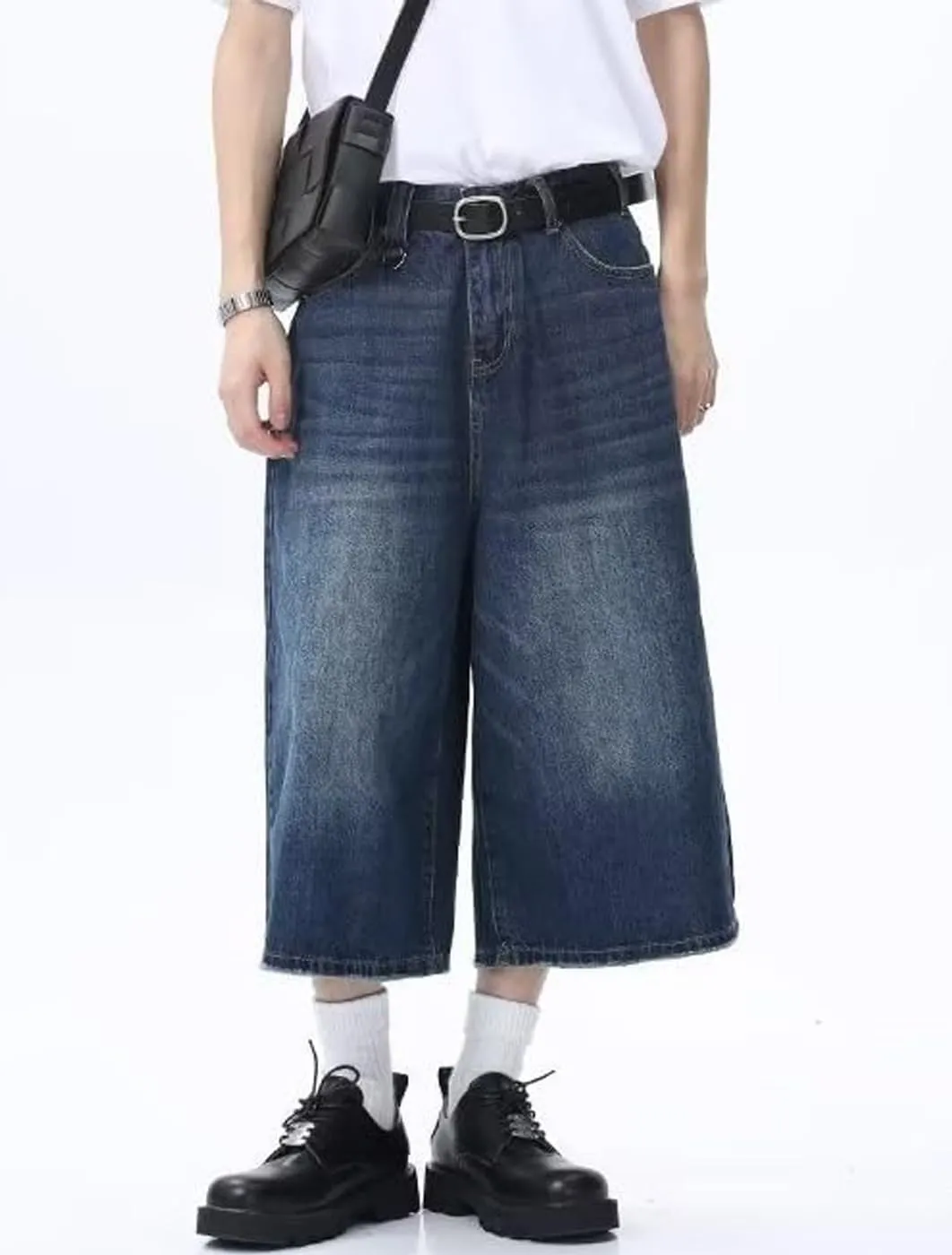 Y2k Baggy Jean Shorts for Men Jorts Hip Hop Skater Jeans Grunge Shorts Casual Loose Fit Long Denim Shorts