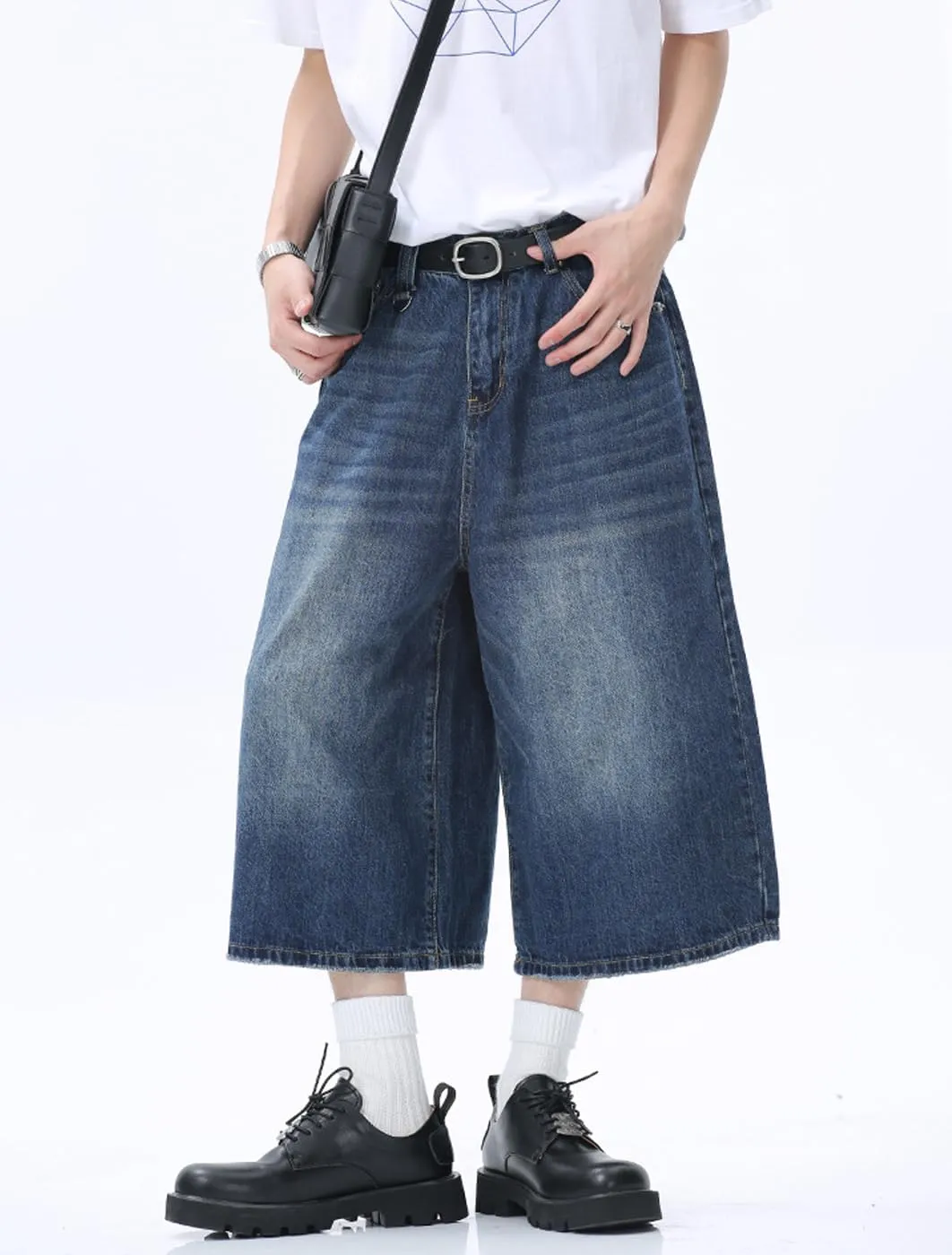 Y2k Baggy Jean Shorts for Men Jorts Hip Hop Skater Jeans Grunge Shorts Casual Loose Fit Long Denim Shorts