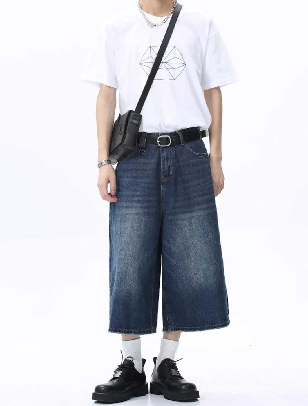 Y2k Baggy Jean Shorts for Men Jorts Hip Hop Skater Jeans Grunge Shorts Casual Loose Fit Long Denim Shorts
