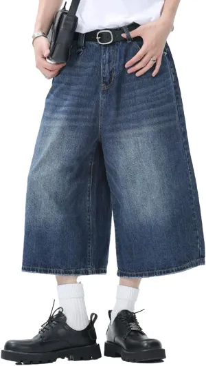 Y2k Baggy Jean Shorts for Men Jorts Hip Hop Skater Jeans Grunge Shorts Casual Loose Fit Long Denim Shorts