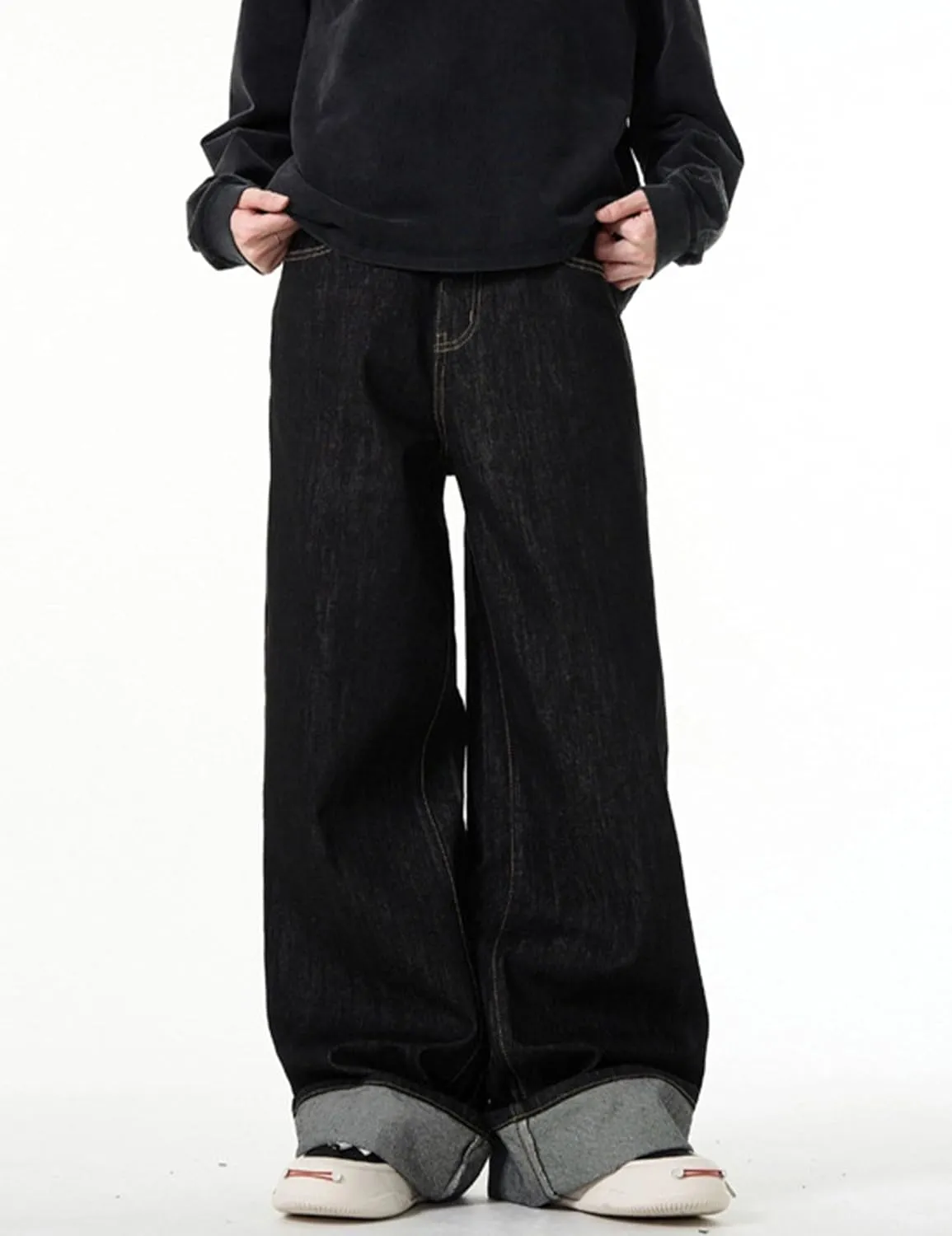 Y2k Mens Baggy Jeans Hip Hop Pants Loose Fit Skater Jeans Skateboard Denim Pants Black Jeans Streetwear