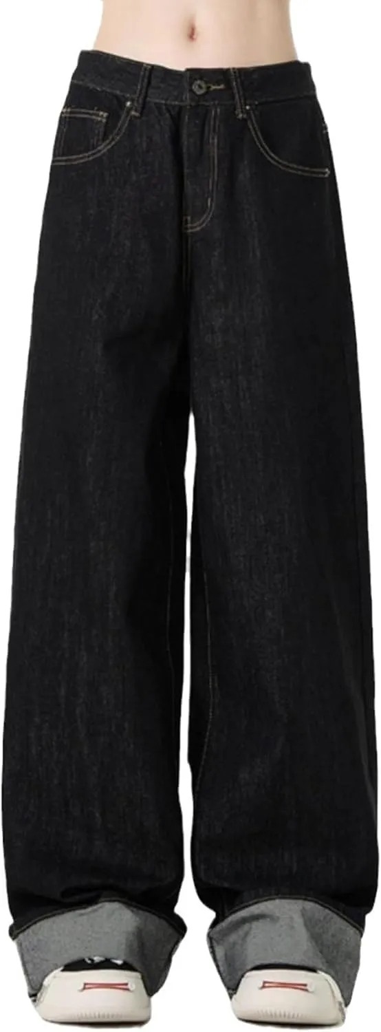 Y2k Mens Baggy Jeans Hip Hop Pants Loose Fit Skater Jeans Skateboard Denim Pants Black Jeans Streetwear