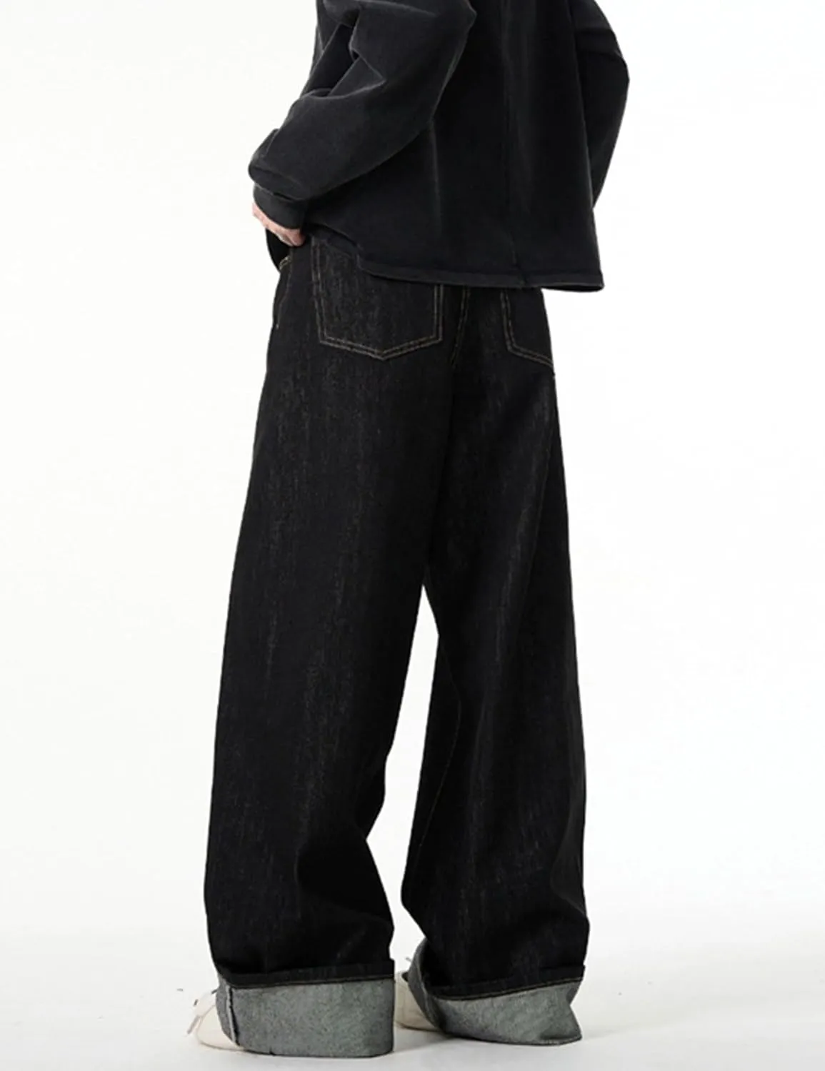 Y2k Mens Baggy Jeans Hip Hop Pants Loose Fit Skater Jeans Skateboard Denim Pants Black Jeans Streetwear
