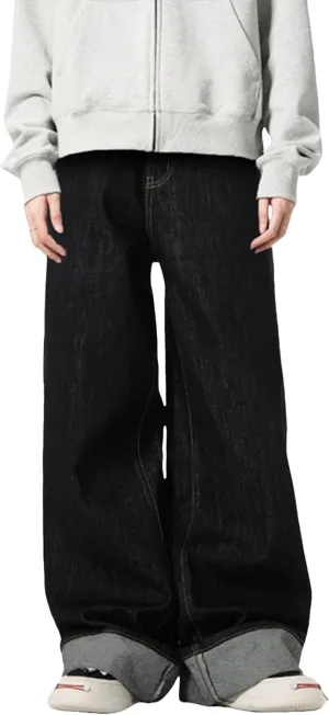 Y2k Mens Baggy Jeans Hip Hop Pants Loose Fit Skater Jeans Skateboard Denim Pants Black Jeans Streetwear