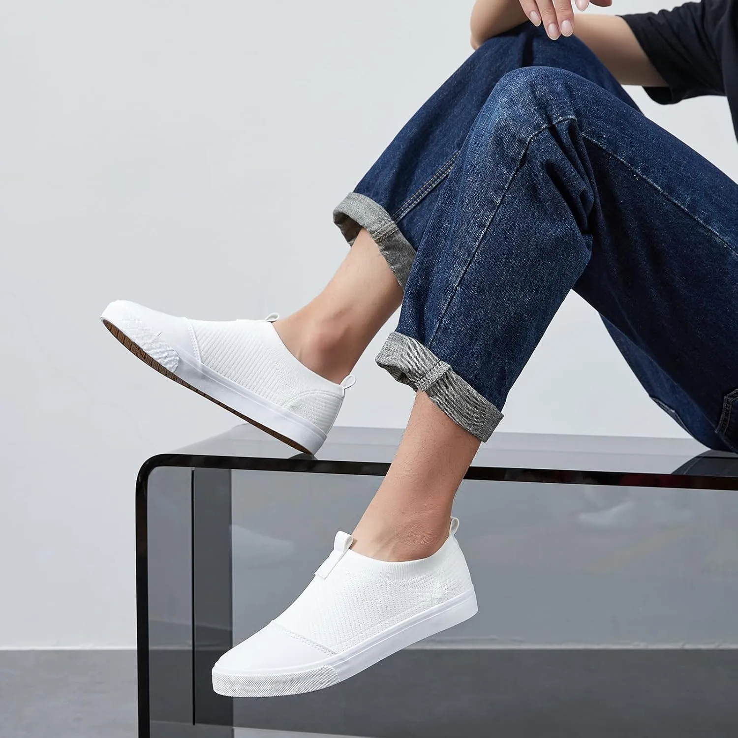 yageyan Mens Loafers Shoes Comfortable Mens Slip on Sneakers White Shoes Black Casual Fashion Shoes