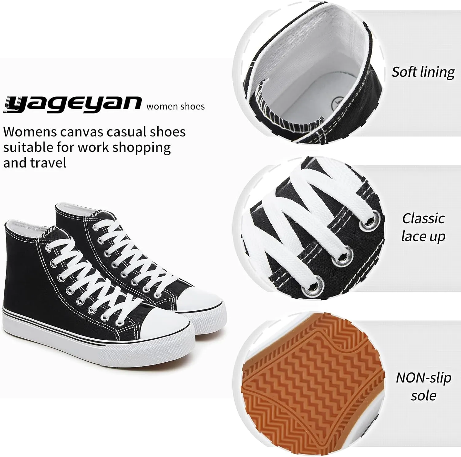 yageyan Womens High Top Canvas Sneakers Lace up Fashion Shoes for Women Casual Classic