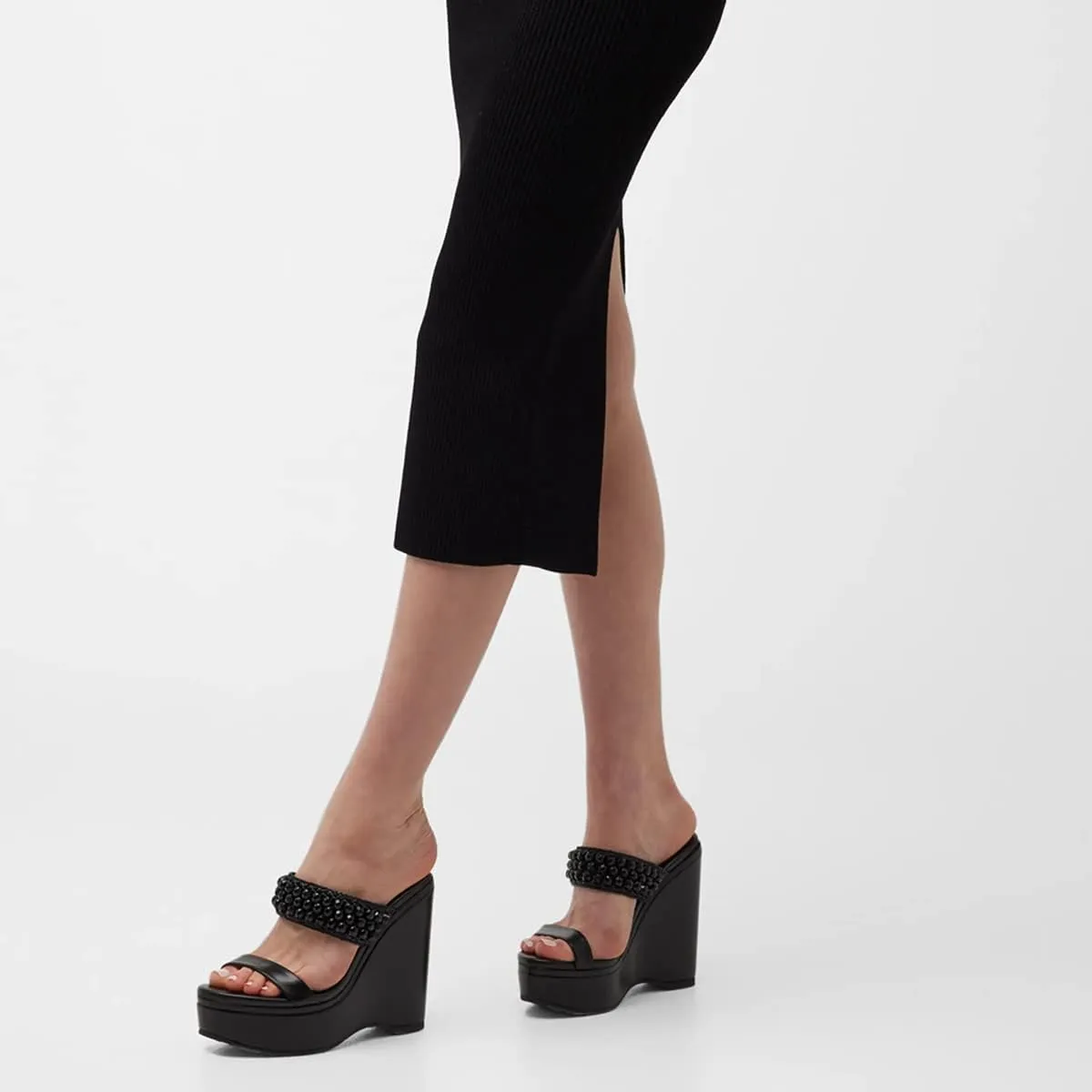YDN Platform Wedge Heeled Sandals Mules for Women Open Toe Slip On Clogs Two Strap Slide lBackless Studded Rhinestone Summer Dress Shoes Size 4-15 US