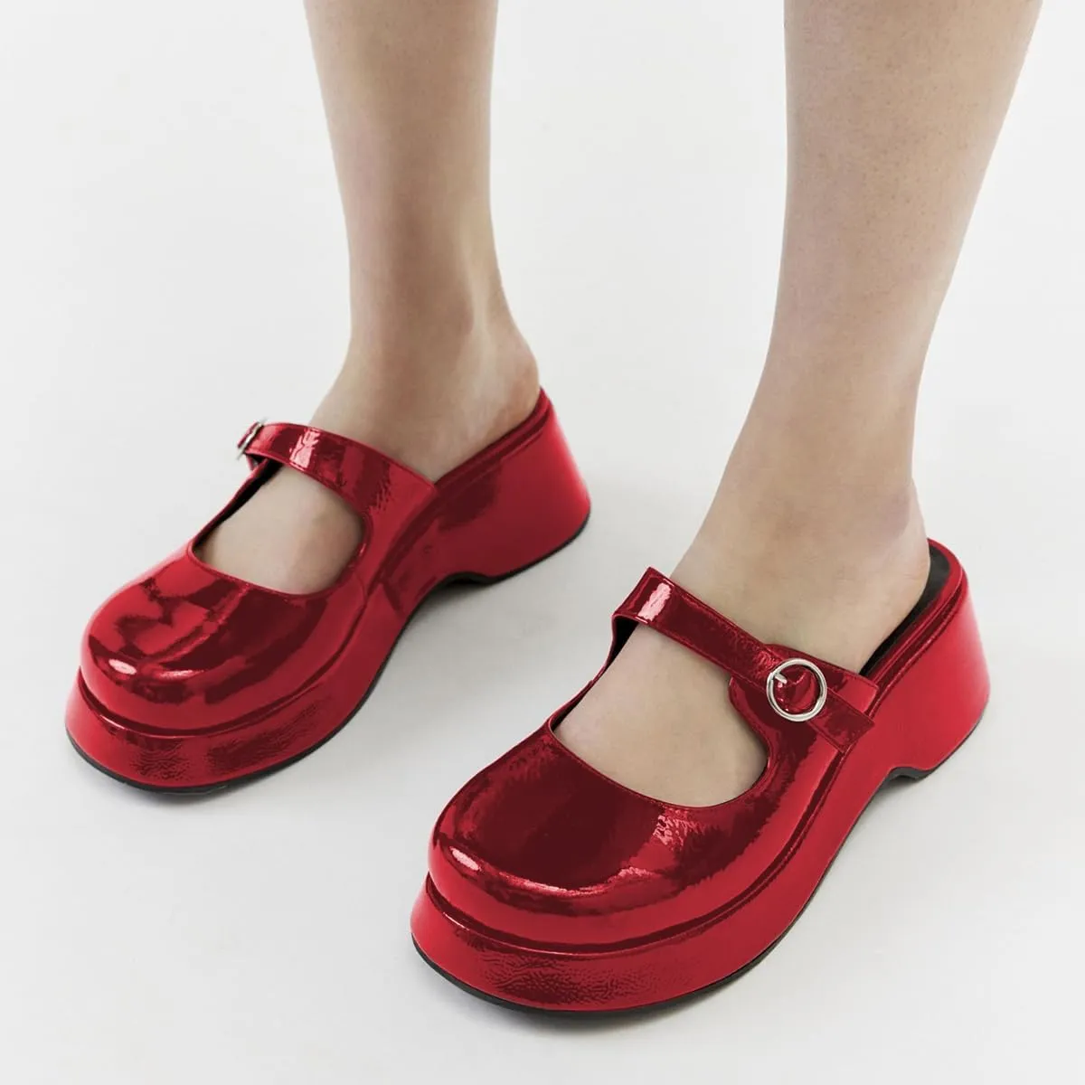 YDN Women Buckle Mules Ankle Strap Slippers Slip On Sandals Platform Wedge Low Heels Closed Round Toe Shoes Party Shopping Indoor Size 4-16 US