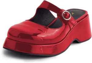 YDN Women Buckle Mules Ankle Strap Slippers Slip On Sandals Platform Wedge Low Heels Closed Round Toe Shoes Party Shopping Indoor Size 4-16 US