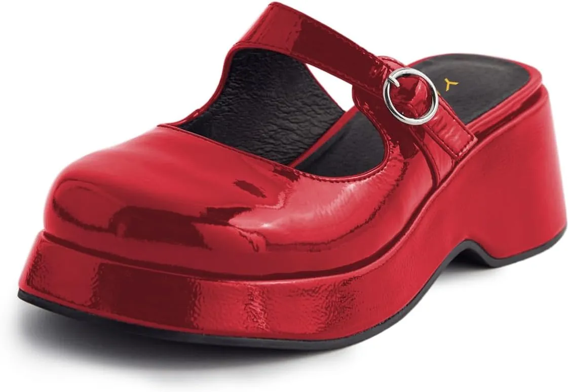 YDN Women Buckle Mules Ankle Strap Slippers Slip On Sandals Platform Wedge Low Heels Closed Round Toe Shoes Party Shopping Indoor Size 4-16 US