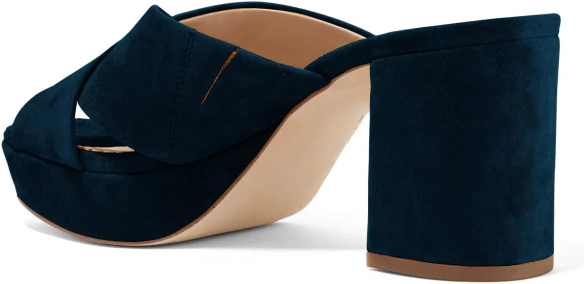 YDN Women Cross Strap Peep Toe Platform Chunky Block Heel Mules Pumps Slide Sandals Size 4-15 US