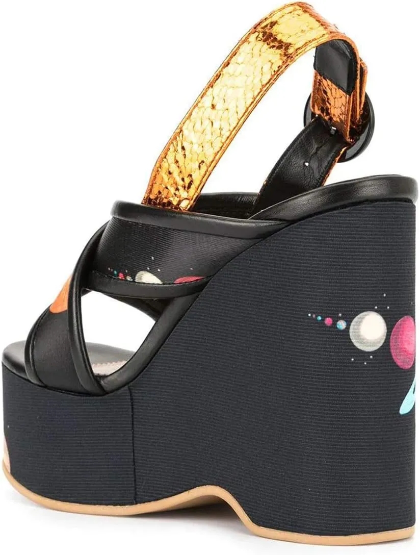 YDN Women Stylish Wedge High Heels Platform Slingback Sandals Cross Strappy Slip On Pumps Vacation Dress Shoes With Buckle