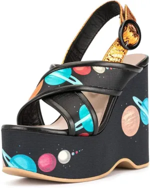 YDN Women Stylish Wedge High Heels Platform Slingback Sandals Cross Strappy Slip On Pumps Vacation Dress Shoes With Buckle