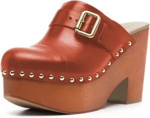 YDN Women's Chic Platform Closed Round Toe Mules Rivet Studded Chunky Block Heels Buckled Strap Slip On Sandals Daily Outfit Dress Slide Shoe Size 4-16 US