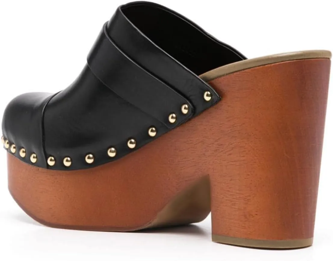 YDN Women's Chic Platform Closed Round Toe Mules Rivet Studded Chunky Block Heels Buckled Strap Slip On Sandals Daily Outfit Dress Slide Shoe Size 4-16 US