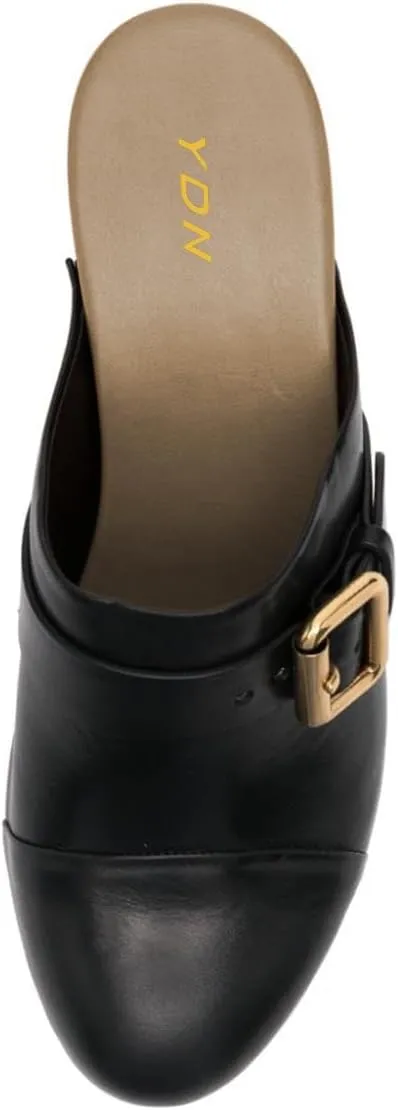 YDN Women's Chic Platform Closed Round Toe Mules Rivet Studded Chunky Block Heels Buckled Strap Slip On Sandals Daily Outfit Dress Slide Shoe Size 4-16 US