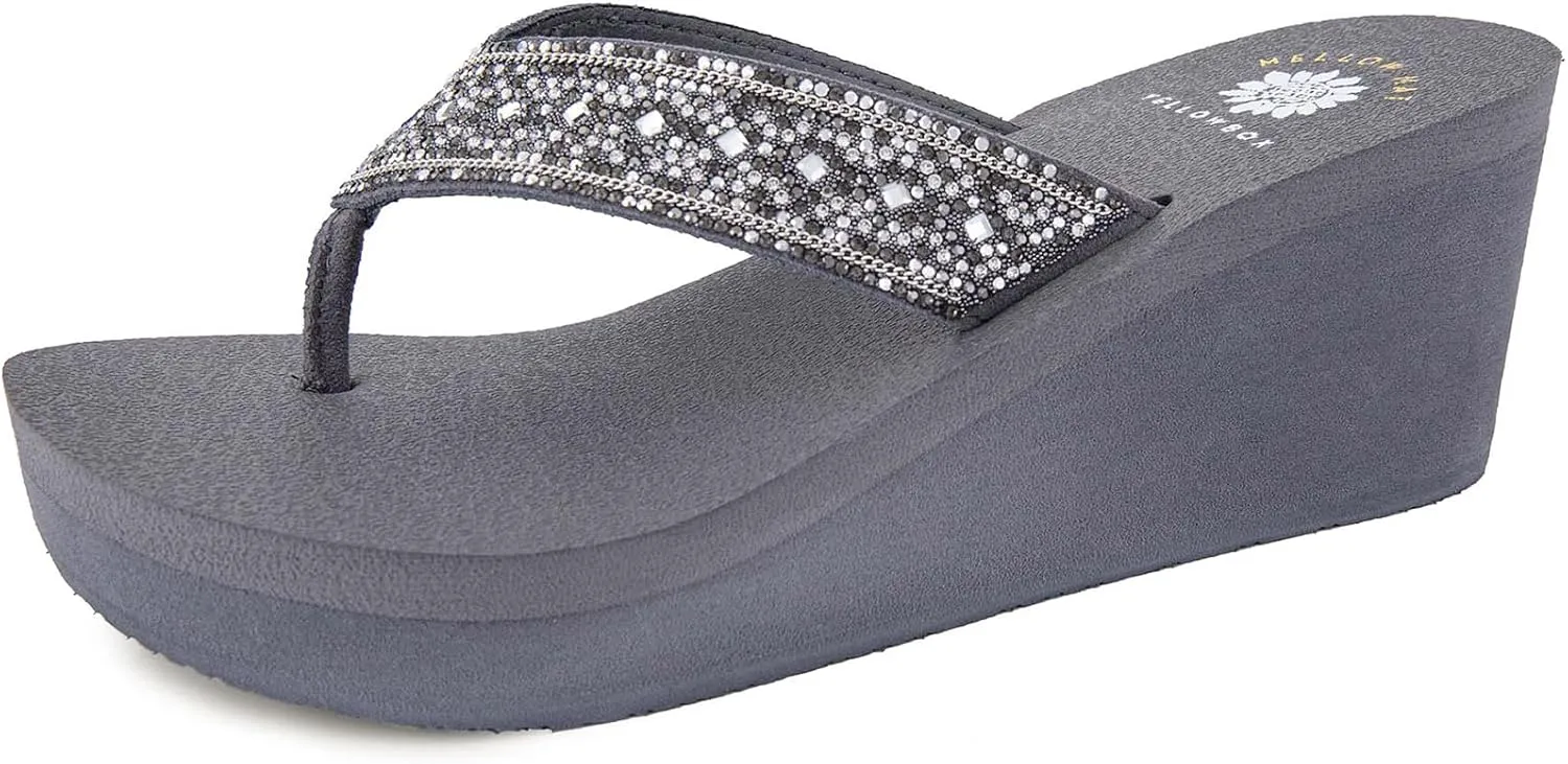 Yellow Box Women's Waneta Wedge Sandal, Round Toe, Medium-High 2.75 Inch Heel, 1 Inch Platform Comfortable Flip-Flop