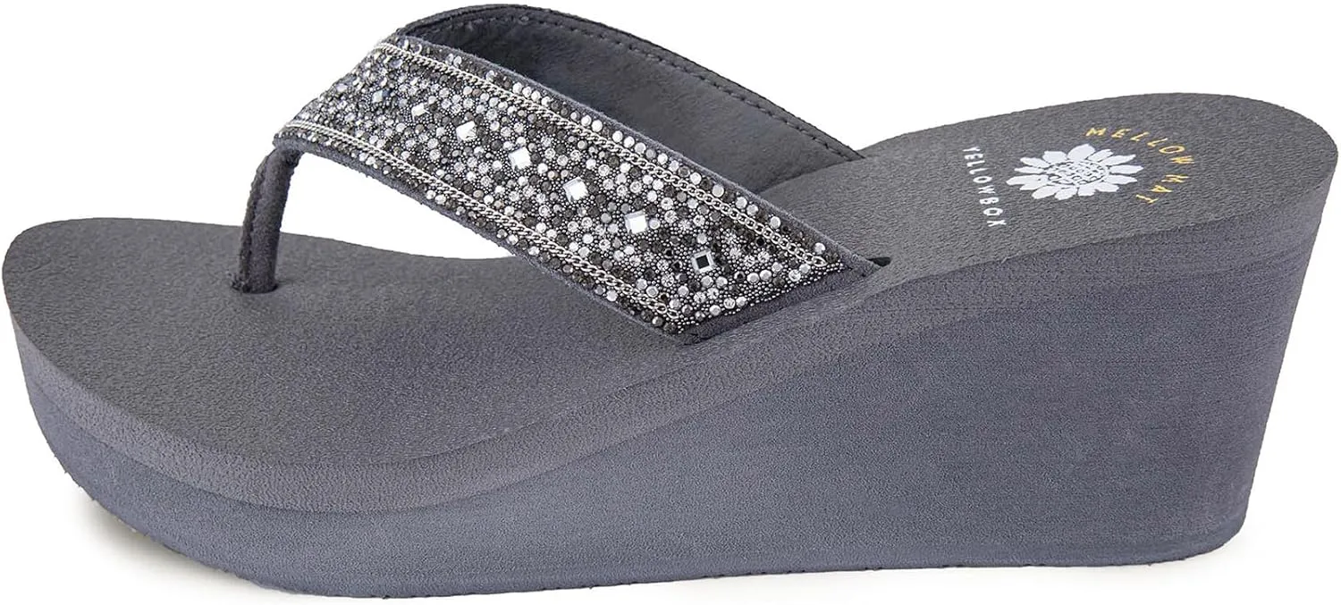Yellow Box Women's Waneta Wedge Sandal, Round Toe, Medium-High 2.75 Inch Heel, 1 Inch Platform Comfortable Flip-Flop