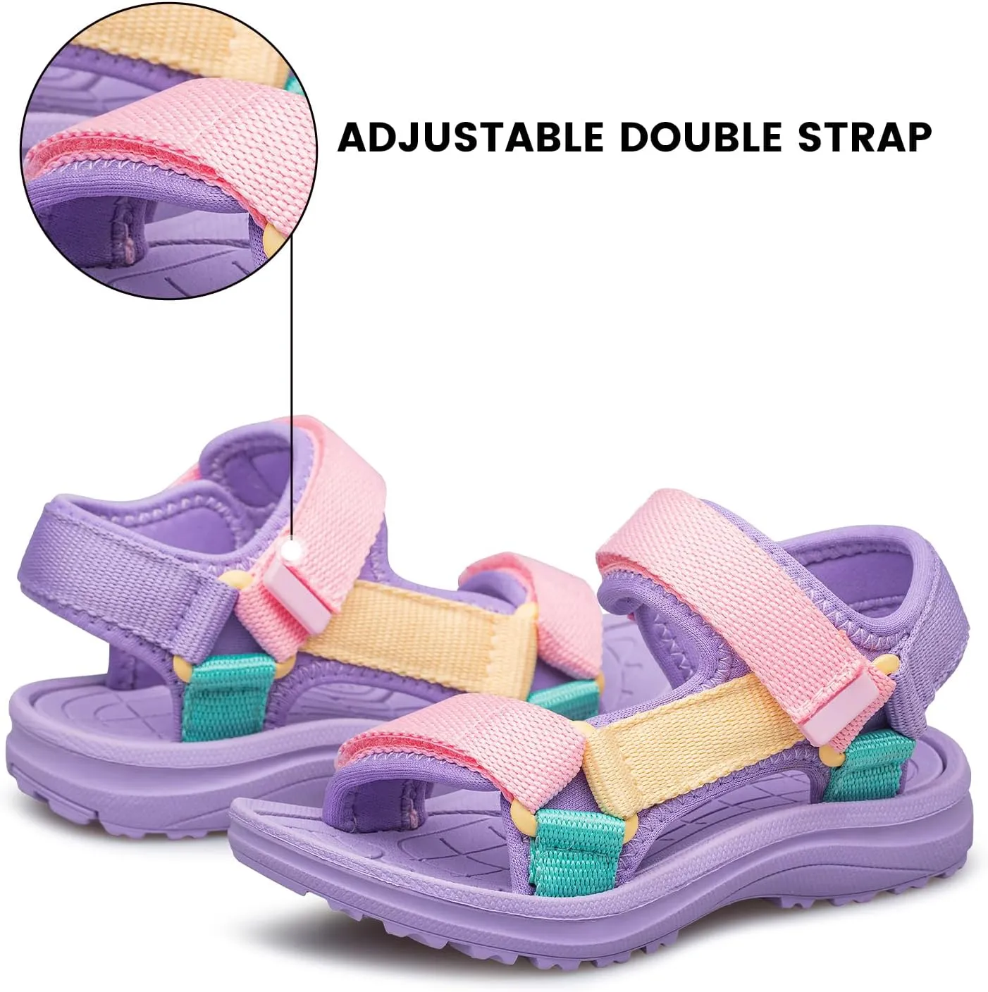 YHOON Boys Girls Sandals Adjustable Double Strap Open-Toe Athletic Lightweight Unisex Child Sport Sandals Summer Outdoor(Toddler/Little Kid/Big Kid)