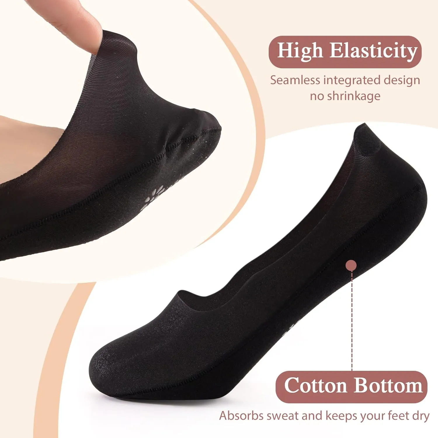Yilanmy Womens No Show Socks 5 Pairs Low Cut Liner Non-Slip Invisible Loafer Socks for Flats