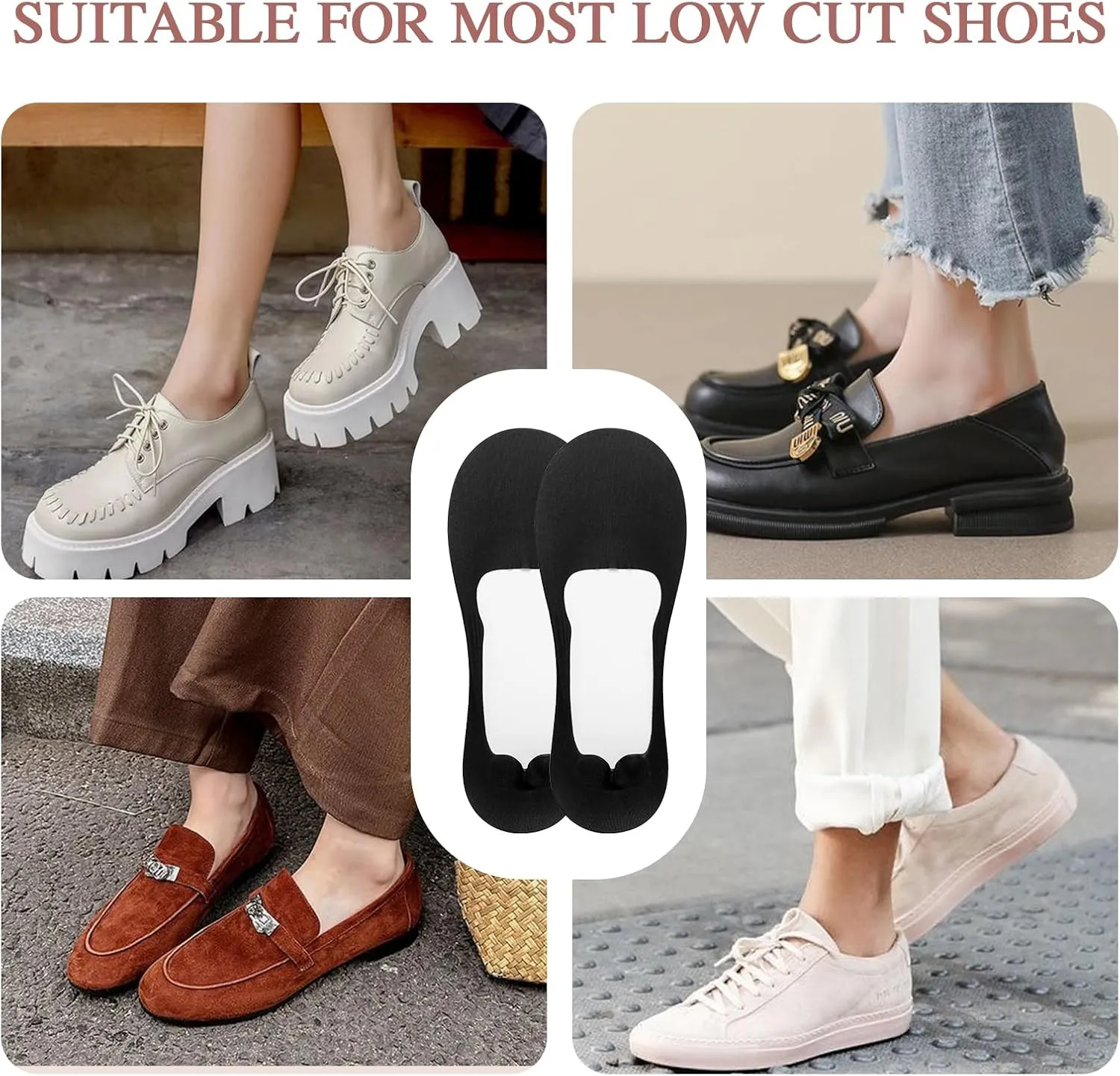 Yilanmy Womens No Show Socks 5 Pairs Low Cut Liner Non-Slip Invisible Loafer Socks for Flats