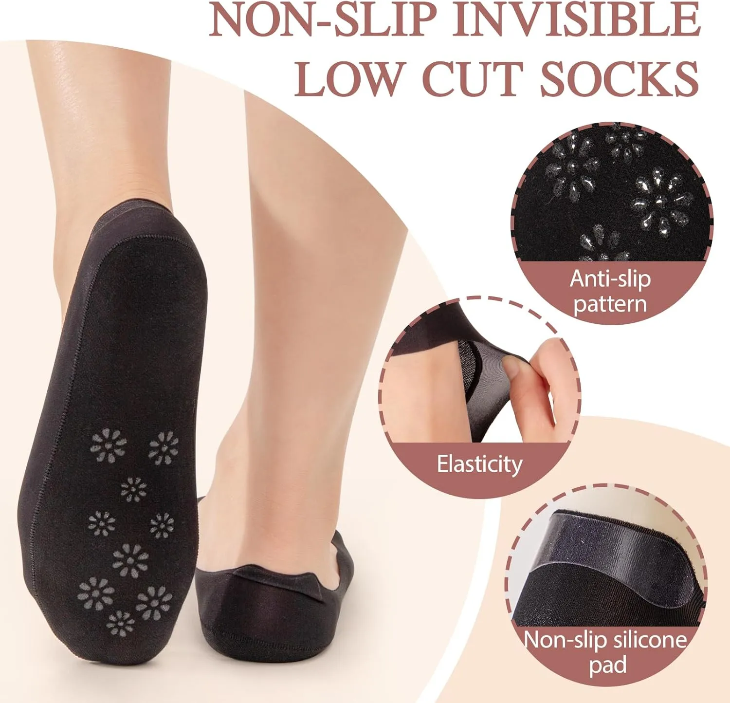 Yilanmy Womens No Show Socks 5 Pairs Low Cut Liner Non-Slip Invisible Loafer Socks for Flats