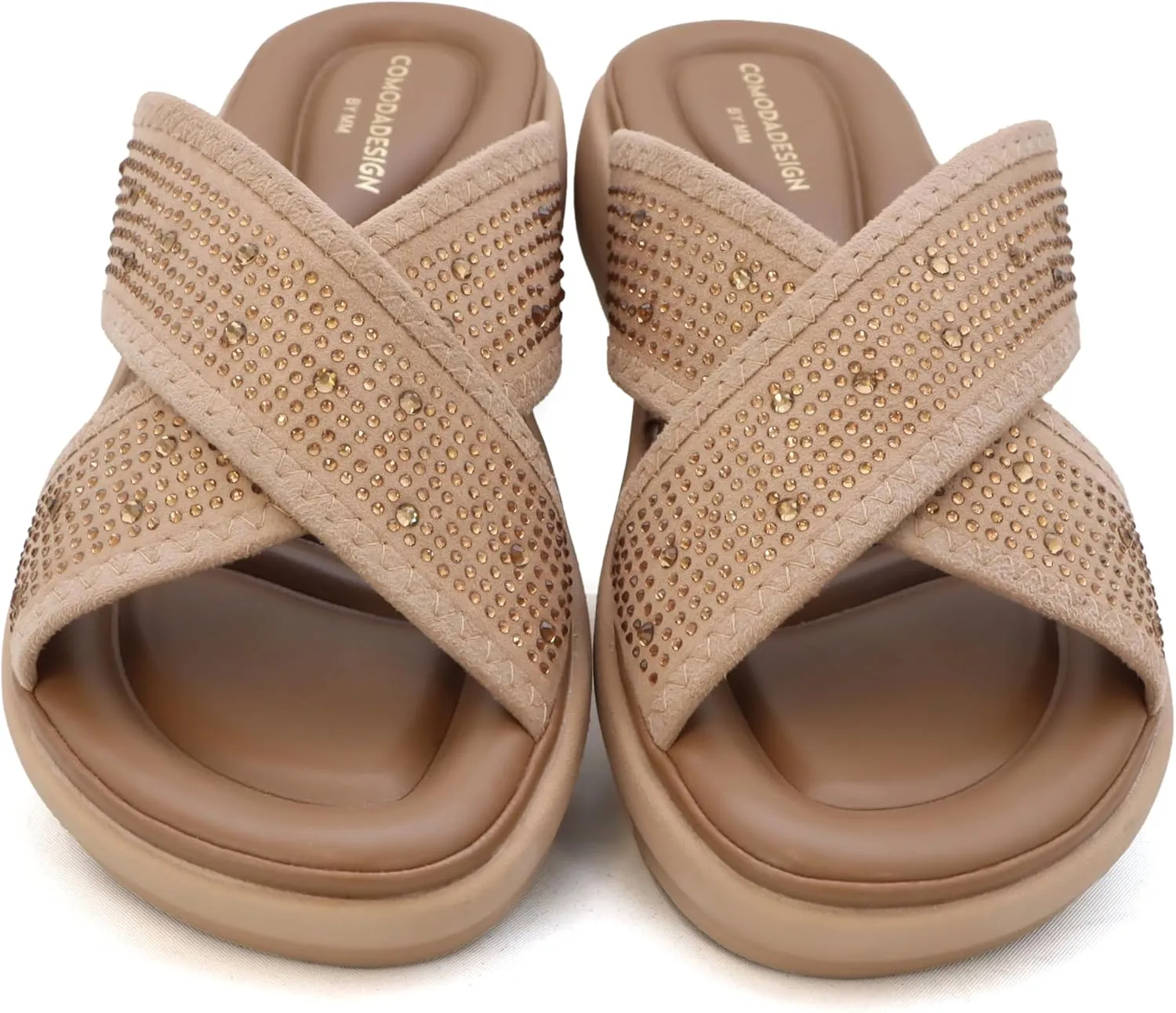 YOKI NOMI-05 Women’s Wedge Sandals with Rhinestone Straps, Women’s Sandals Comfortable Dressy