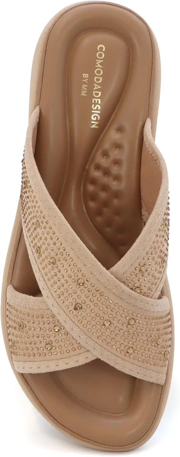 YOKI NOMI-05 Women’s Wedge Sandals with Rhinestone Straps, Women’s Sandals Comfortable Dressy