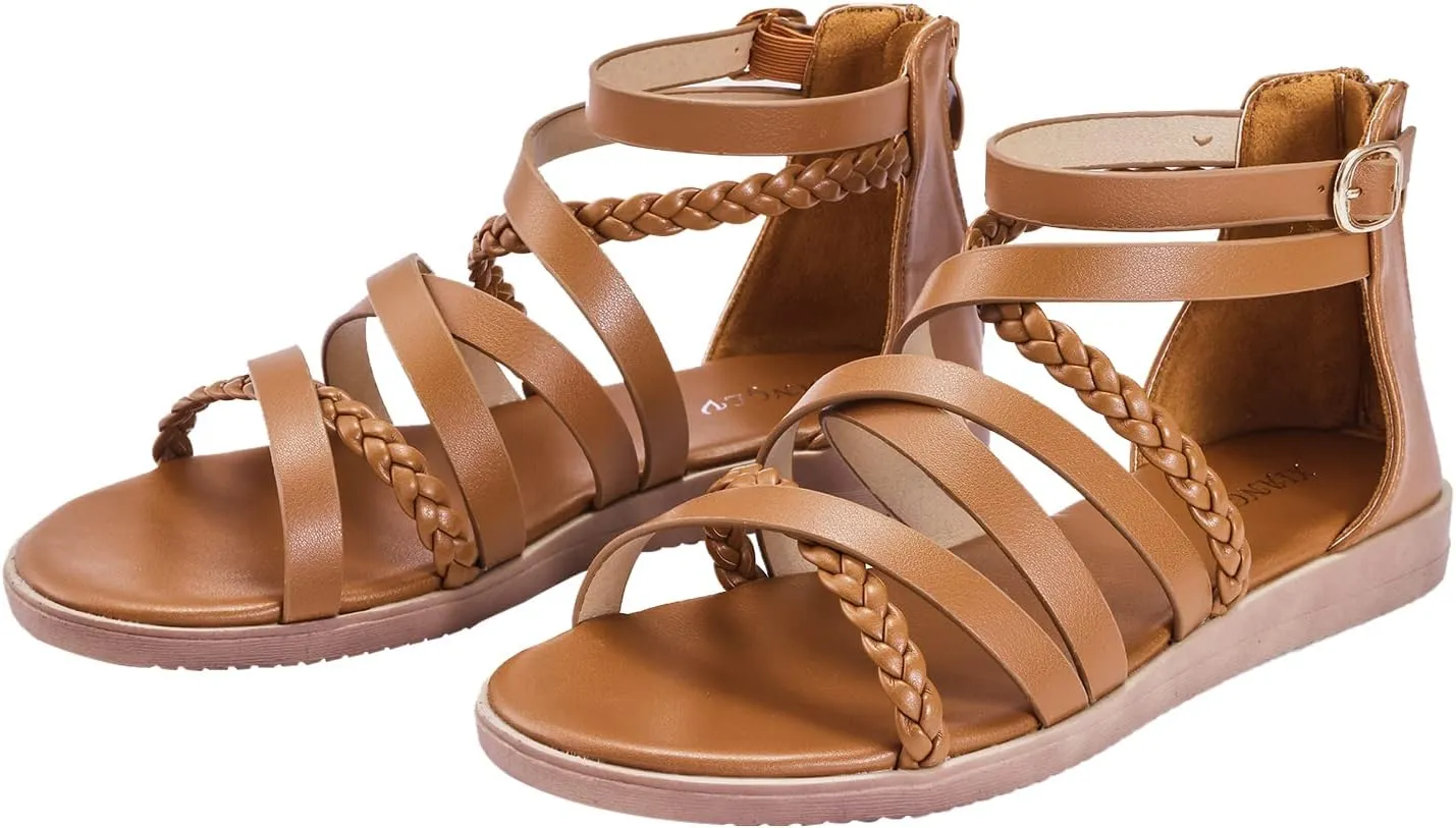 youngshow Women's Sandals Elastic Strappy String Thong Ankle Strap Flip Flops Summer Beach Gladiator Shoes Black