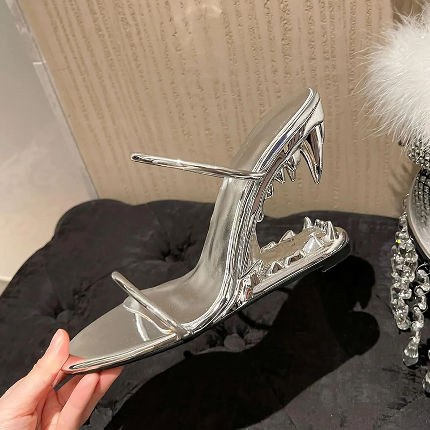 YXCFEWD Wedge Sandals for Women Open Toe Wedge Shark Teeth Heels for Women Square Toe Wedge Mules