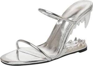 YXCFEWD Wedge Sandals for Women Open Toe Wedge Shark Teeth Heels for Women Square Toe Wedge Mules