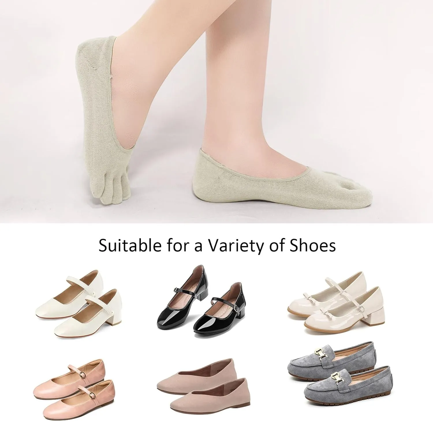 ZAKASA No Show Toe Socks Women Running Five Finger Socks Invisible Liner Boat Low Cut Loafer Socks for Ladies