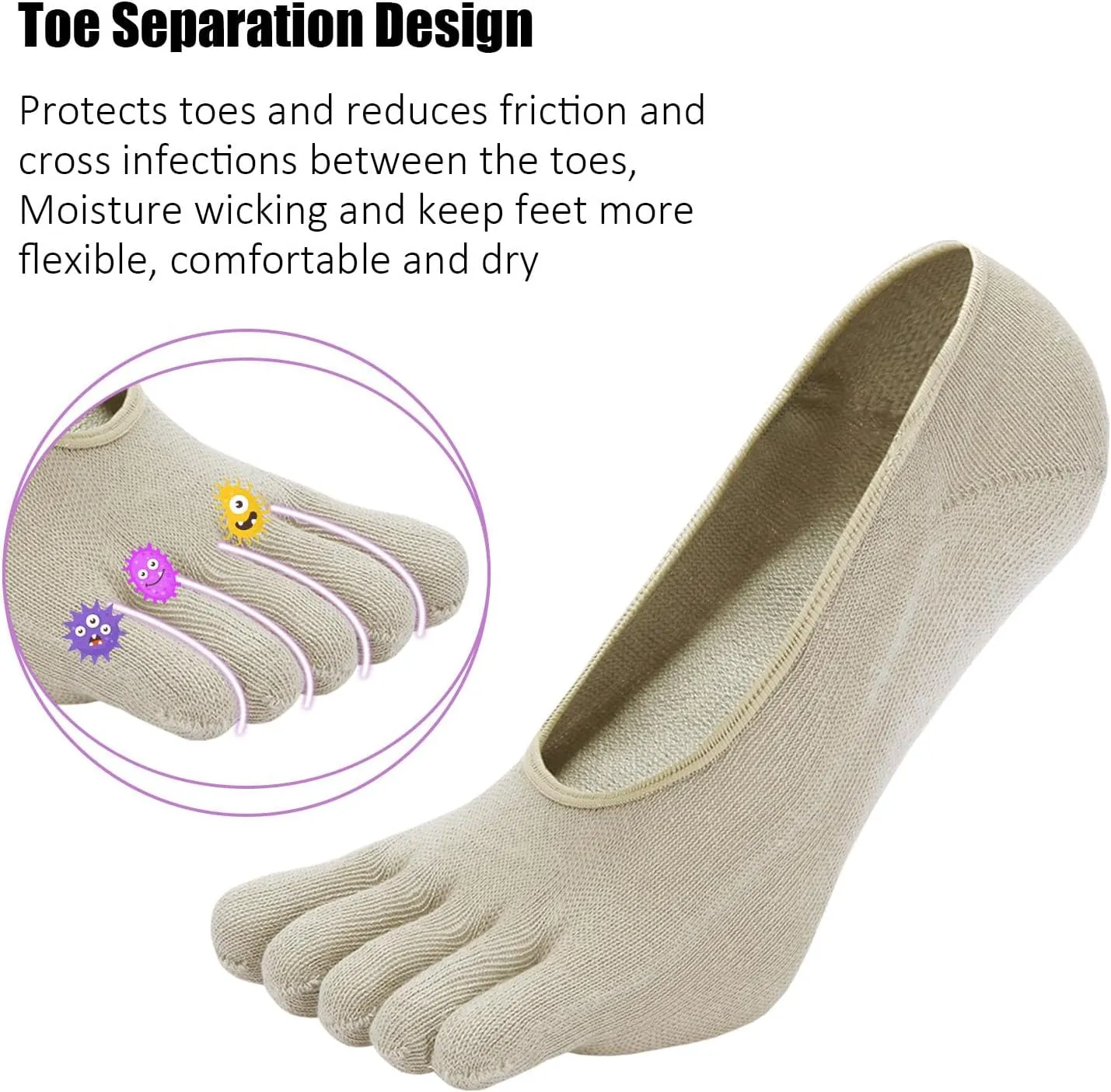 ZAKASA No Show Toe Socks Women Running Five Finger Socks Invisible Liner Boat Low Cut Loafer Socks for Ladies