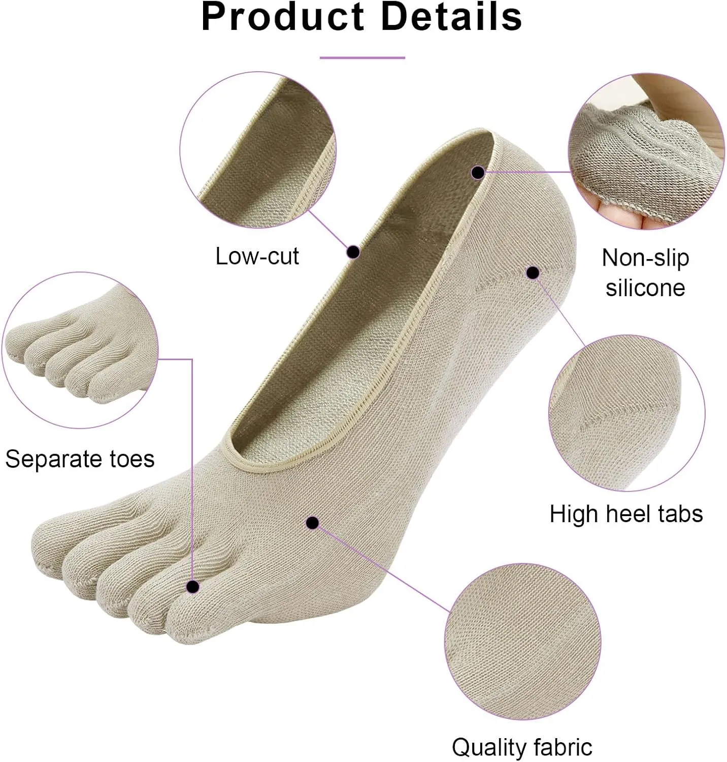 ZAKASA No Show Toe Socks Women Running Five Finger Socks Invisible Liner Boat Low Cut Loafer Socks for Ladies