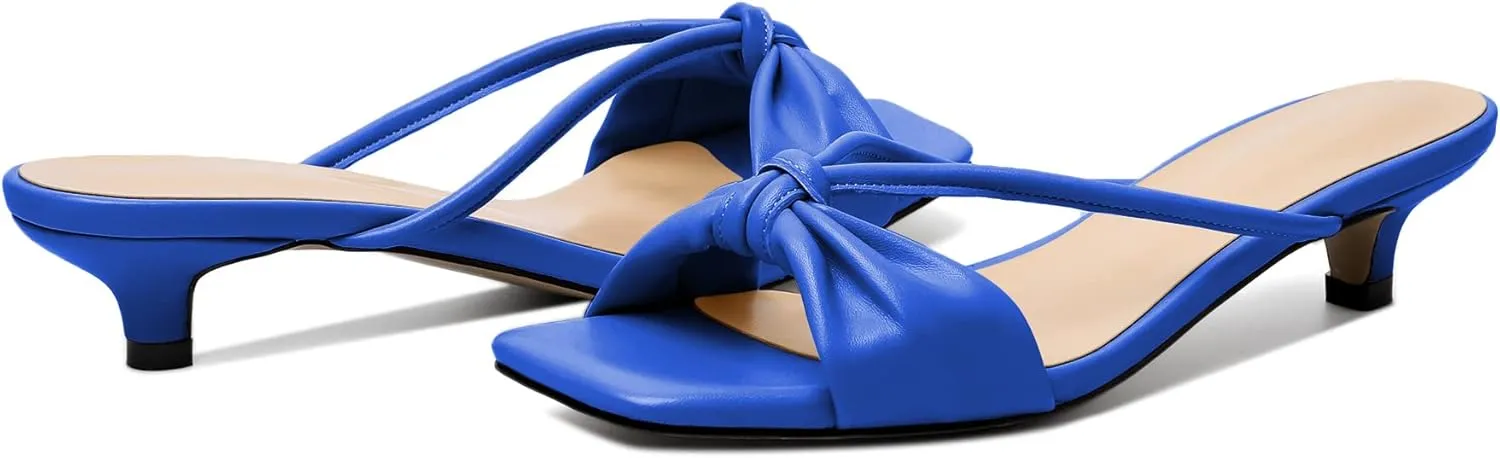 Zamikoo Women's Heeled Sandals, Square Open Toe Kitten Heel Mules, Slip On Low Heeled Slippers with Bowknot for Dress Wedding Ladies Pump Shoes 1.5 Inches