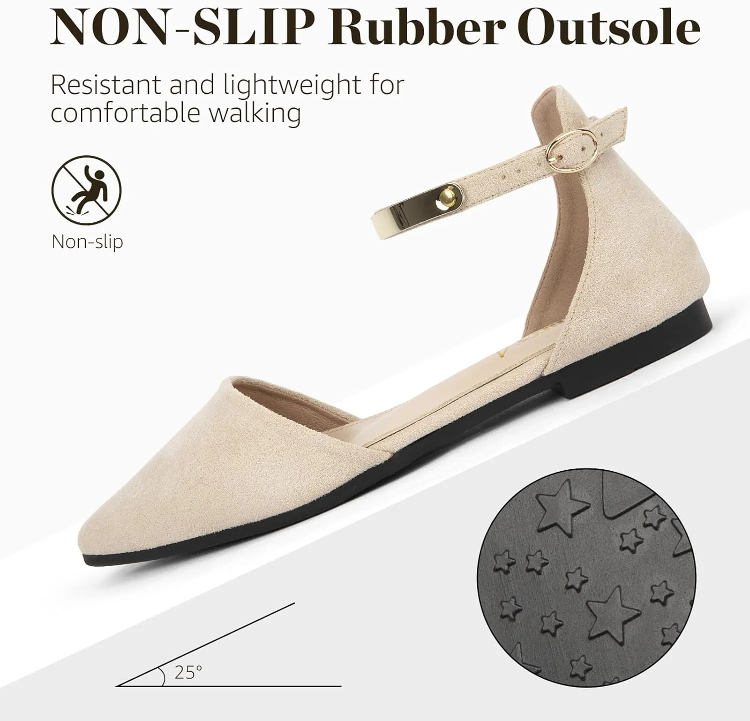 Zelaprox Women's Black Pointed Toe Flats Rhinestone Bow Ankle Strap Ballet Flats Comfortable Slip On Flats Light Weight Suede Dress Shoes