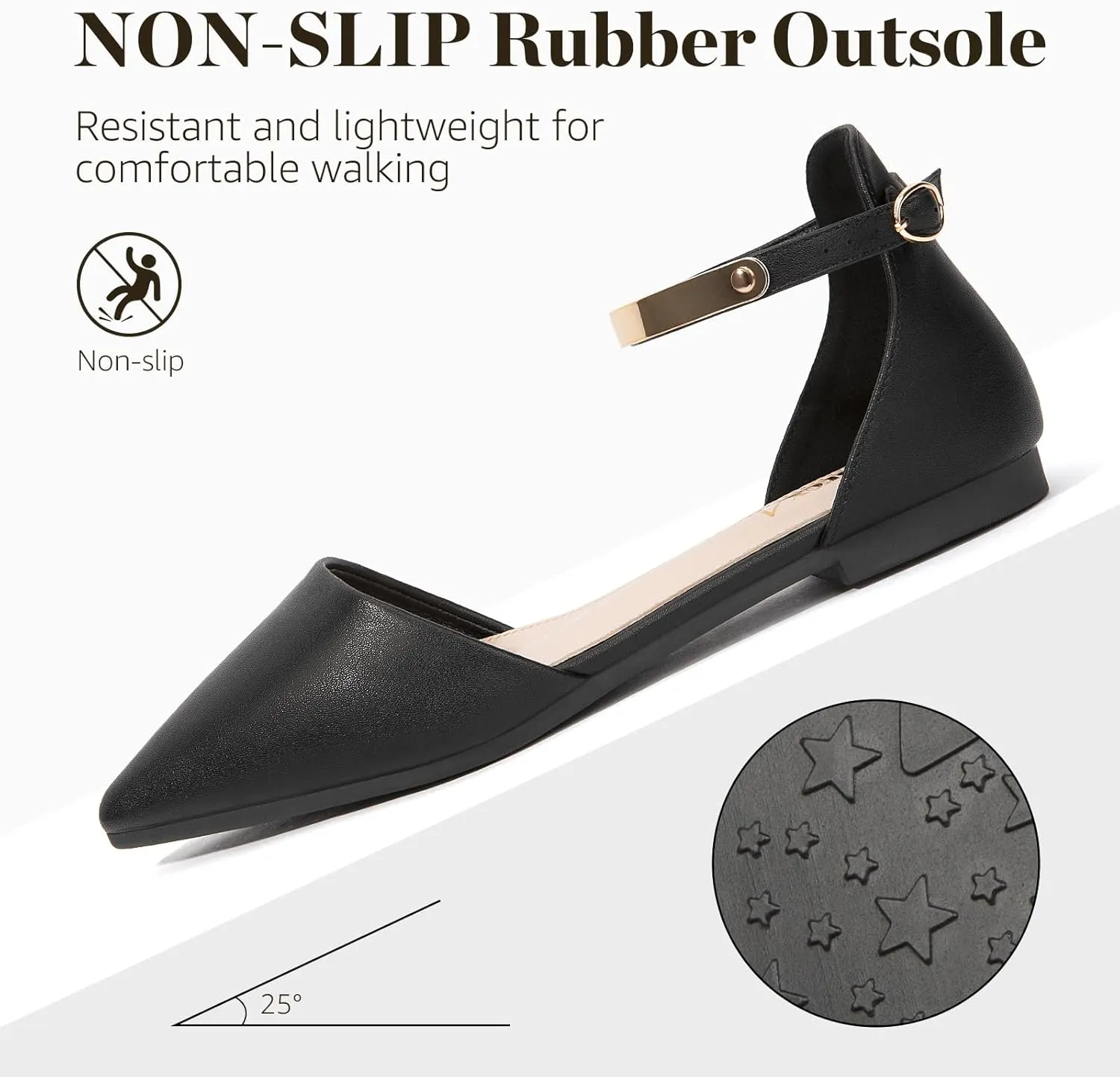 Zelaprox Women's Black Pointed Toe Flats Rhinestone Bow Ankle Strap Ballet Flats Comfortable Slip On Flats Light Weight Suede Dress Shoes