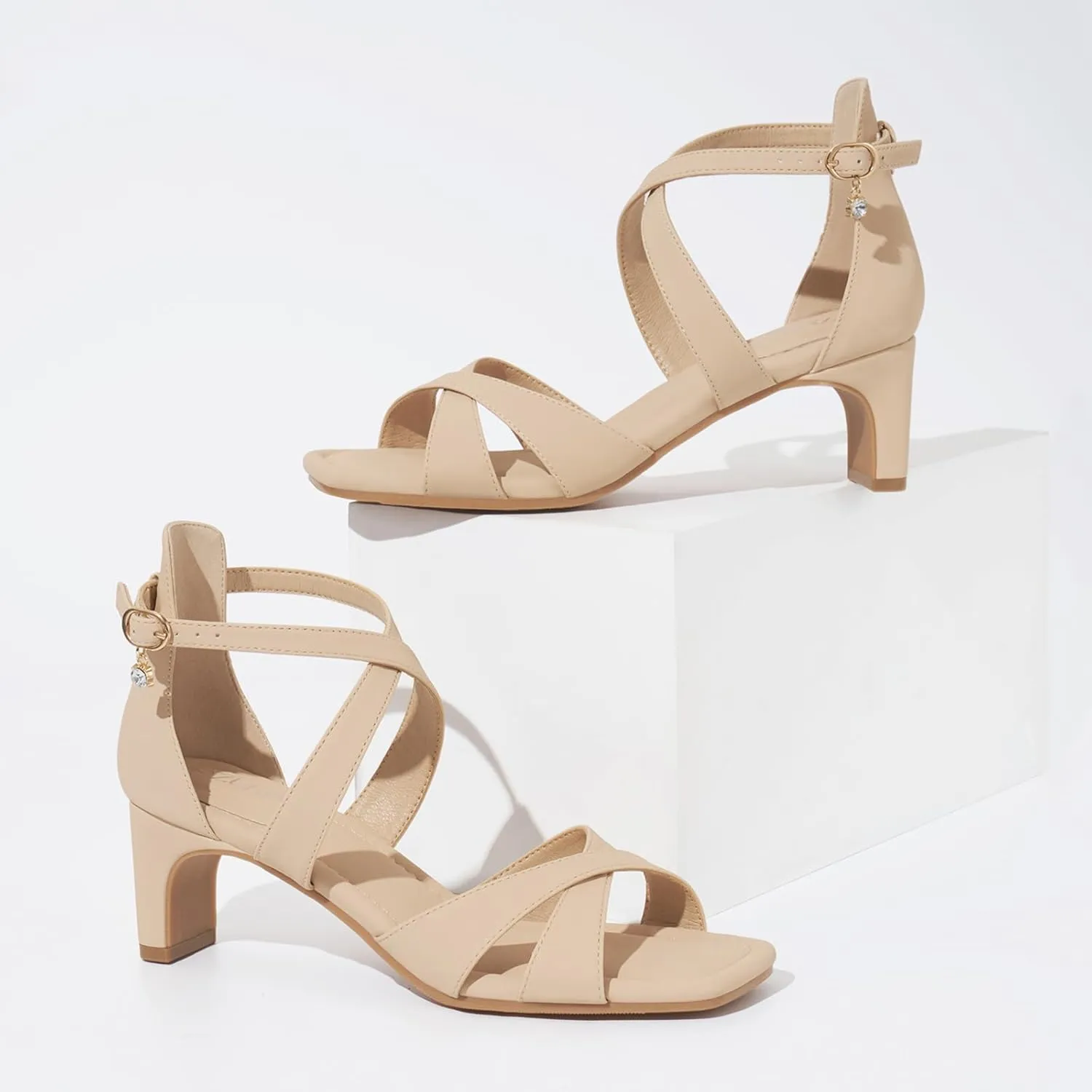 ZURIN Womens Chunky Low Heels Comfortable Open Toe Ankle Strap Heeled Sandals Strappy Block Heels Dress Shoes for Wedding Bridal Evening Party Prom
